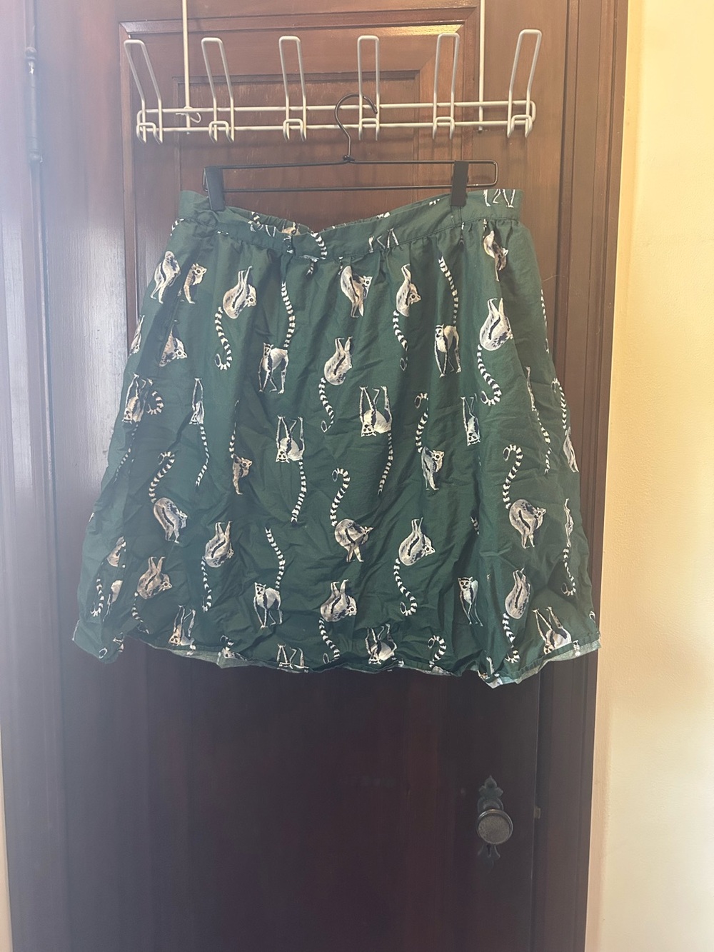 Modcloth Green Printed A-Line Skirt with Lemur Motif XL